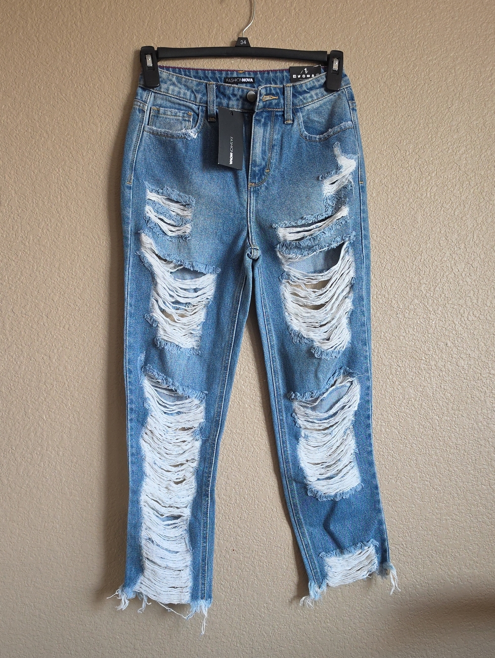 NWT Fashion Nova Light Blue Distressed Boyfriend Jeans